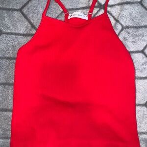 Laslulu Red Ribbed Built-In Bra Tank Top — Size Medium